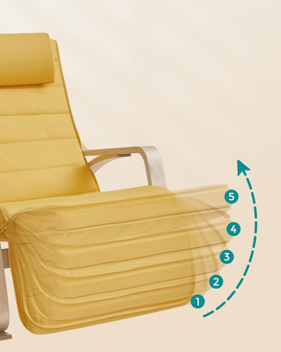 Scaun balansoar din lemn, suport picioare reglabil, maxim 150kg, 121x67x84 cm, galben [5]