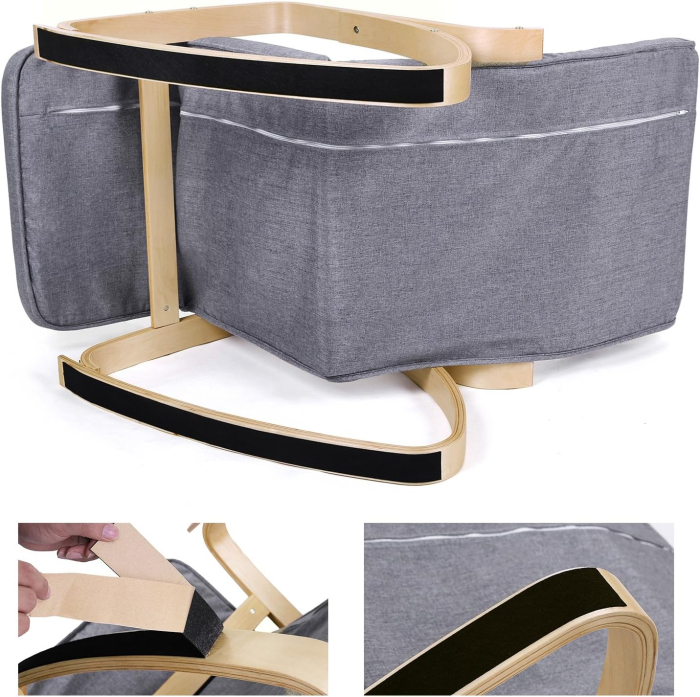 Scaun balansoar din lemn, suport picioare reglabil, maxim 150kg, 55x122x84cm, gri inchis [5]