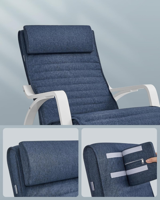 Scaun balansoar din lemn, suport picioare reglabil, maxim 150kg, 67x122x84 cm, albastru [7]