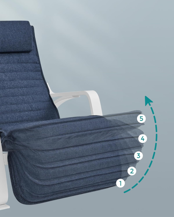 Scaun balansoar din lemn, suport picioare reglabil, maxim 150kg, 67x122x84 cm, albastru [6]