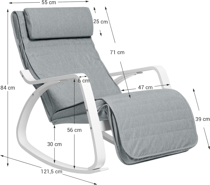 Scaun balansoar din lemn, suport picioare reglabil, maxim 150kg, 67x122x84cm, gri deschis [2]