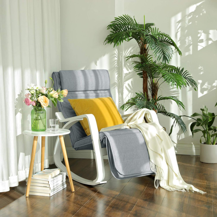 Scaun balansoar din lemn, suport picioare reglabil, maxim 150kg, 67x122x84cm, gri deschis [6]