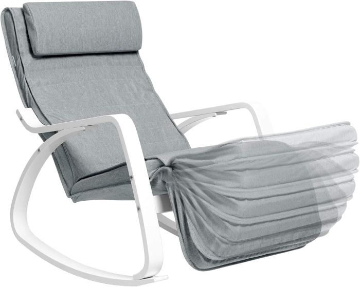 Scaun balansoar din lemn, suport picioare reglabil, maxim 150kg, 67x122x84cm, gri deschis [4]