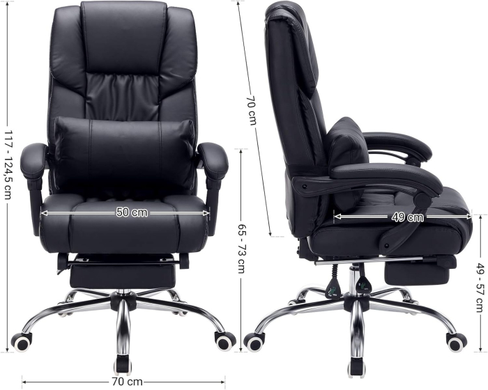 Scaun birou ergonomic, cu suport picioare retractabil, spatar reglabil 135Â°, maxim 150 kg, 70x70x125 cm, negru [6]