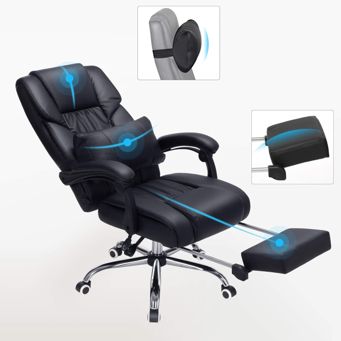 Scaun birou ergonomic, cu suport picioare retractabil, spatar reglabil 135Â°, maxim 150 kg, 70x70x125 cm, negru [3]