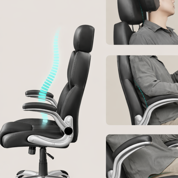 Scaun de birou ergonomic cu brate rabatabile, reglabil pe inaltime, suport cap ajustabil, 70x70x137 cm, negru [3]