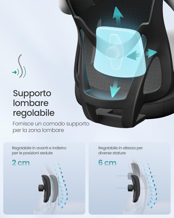 Scaun de birou ergonomic cu tetiera reglabila, suport lombar ajustabil, maxim 150 kg, 70x70x113-130 cm, negru [8]