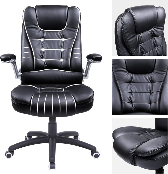 Scaun de birou ergonomic cu tetiera, spatar inalt, brate rabatabile, maxim 150 kg, 76x70x(111-121) cm, negru [8]