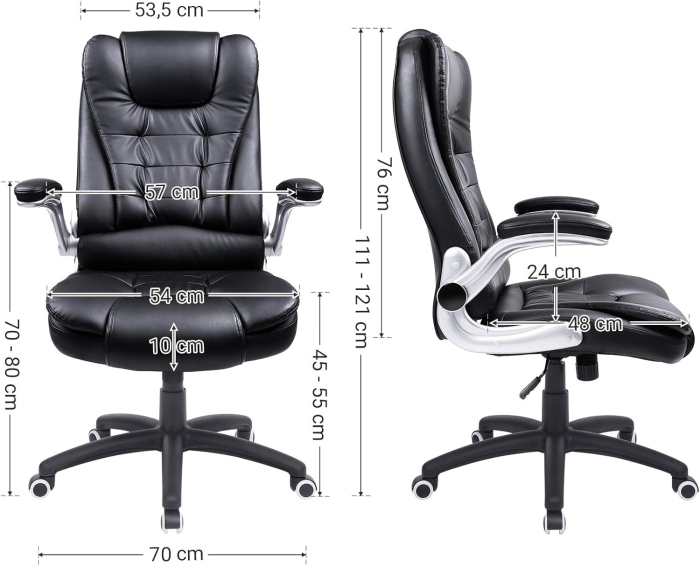 Scaun de birou ergonomic cu tetiera, spatar inalt, brate rabatabile, maxim 150 kg, 76x70x(111-121) cm, negru [6]