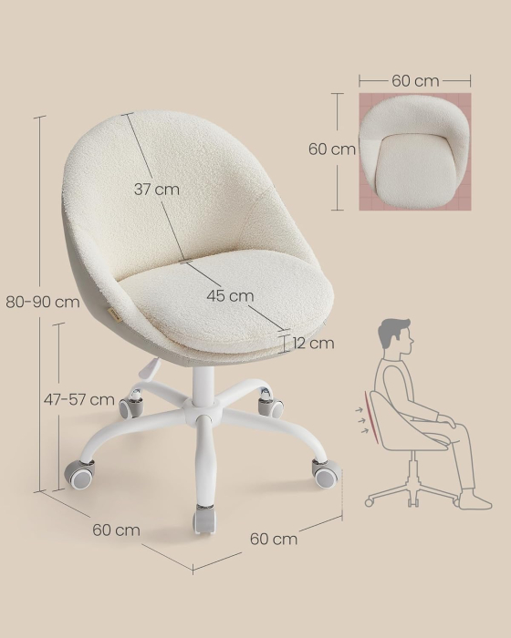 Scaun de birou ergonomic, inaltime reglabila, 60x60x(80-90) cm, bej [4]