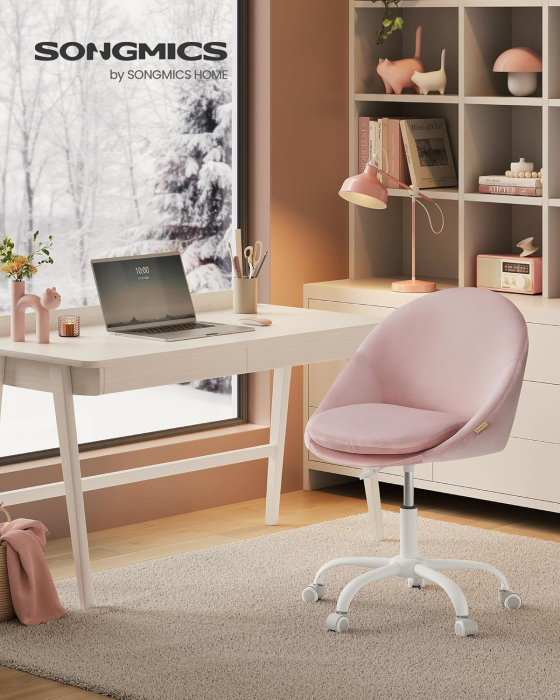 Scaun de birou ergonomic, inaltime reglabila, 60x60x(80-90) cm, roz pastel [8]