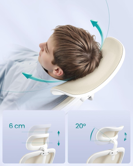 Scaun de birou ergonomic mesh, suport lombar dinamic, tetiera reglabila, brate rabatabile, 70x70x135 cm, bej [3]