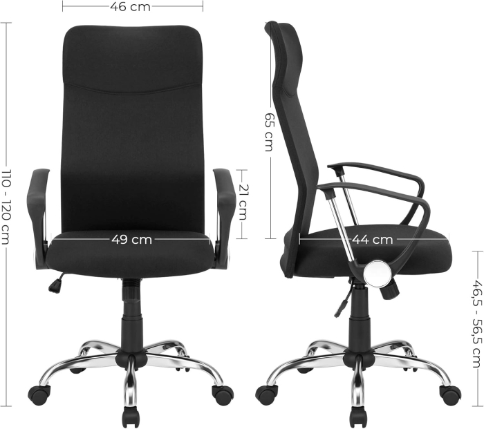SONGMICS Scaun de birou ergonomic pentru sala de sedinte, pivotant, capitonat, inaltime reglabila si rabatabil, negru [7]