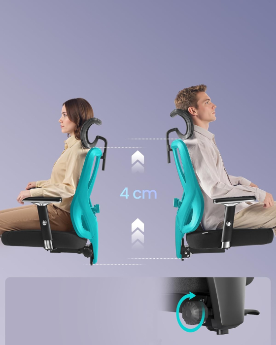 Scaun de birou ergonomic profesional, suport lombar reglabil, tetiera 2D, brate 4D, maxim 150 kg, 70x70x136 cm, negru [7]