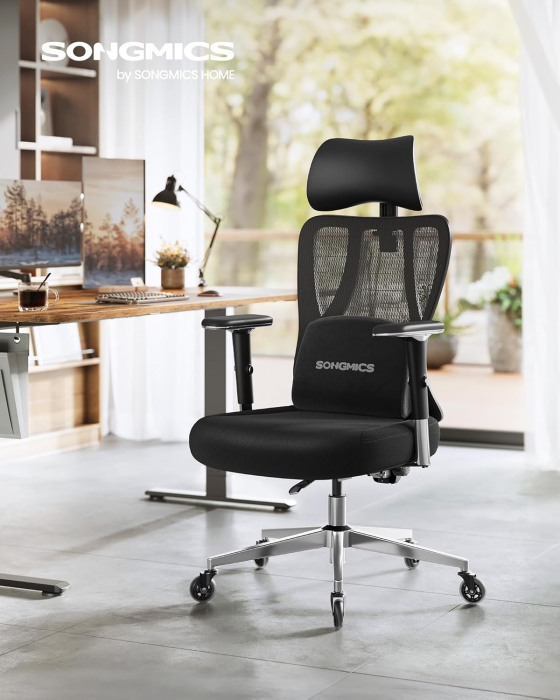 Scaun de birou ergonomic profesional, suport lombar reglabil, tetiera 2D, brate 4D, maxim 150 kg, 70x70x136 cm, negru [5]