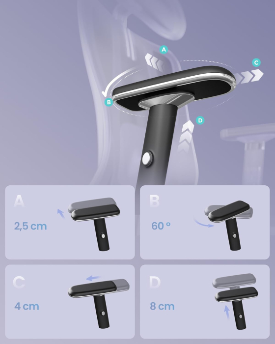 Scaun de birou ergonomic profesional, suport lombar reglabil, tetiera 2D, brate 4D, maxim 150 kg, 70x70x136 cm, negru [2]