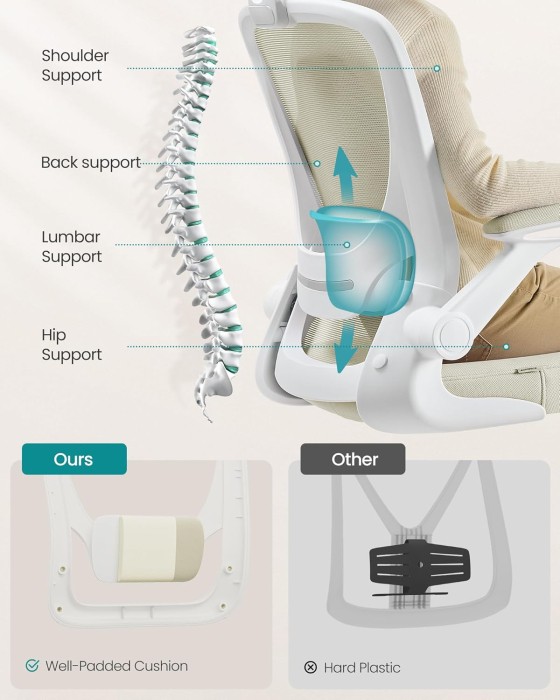 Scaun birou ergonomic reglabil spatar mesh suport lombar, 64x64x107 cm, maxim 120 kg, bej [5]
