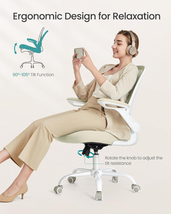 Scaun birou ergonomic reglabil spatar mesh suport lombar, 64x64x107 cm, maxim 120 kg, bej [6]