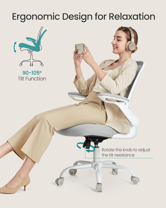 Scaun de birou ergonomic reglabil cu spatar mesh si suport lombar, maxim 120 kg, 64x64x107 cm, gri deschis [4]