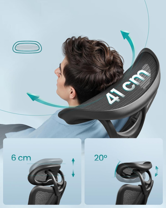 Scaun de birou ergonomic reglabil cu suport lombar si tetiera, maxim 120 kg, 70x70x125 cm, negru [8]