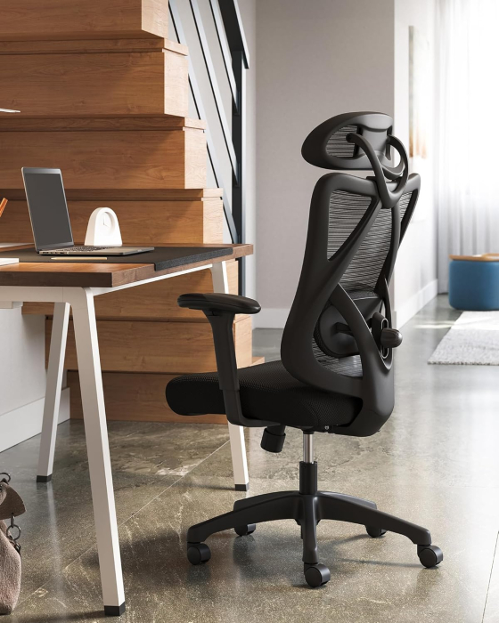 Scaun de birou ergonomic reglabil cu suport lombar si tetiera, maxim 120 kg, 70x70x125 cm, negru [9]