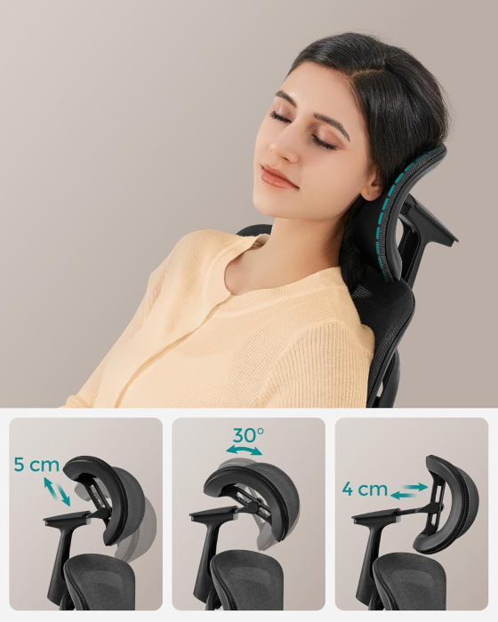 Scaun de birou ergonomic reglabil cu tetiera si suport lombar, inclinare 135Â°, maxim 150 kg, 70x70x125 cm, negru [8]