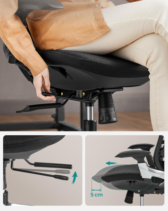 Scaun de birou ergonomic reglabil cu tetiera si suport lombar, inclinare 135Â°, maxim 150 kg, 70x70x125 cm, negru [6]