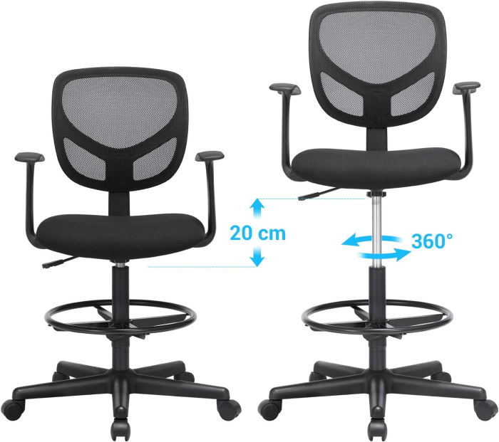 Scaun de birou inalt, rotativ, suport picioare reglabil, ajustare pe inaltime 55-75 cm, 64x64x97 cm, negru [3]