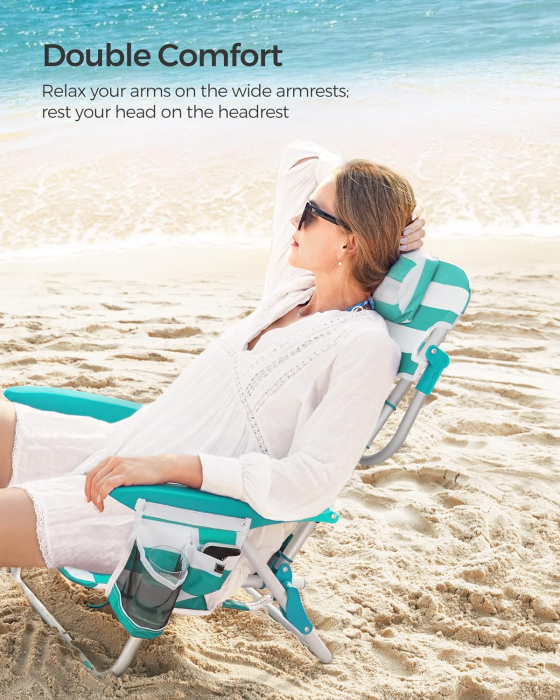 Scaun plaja portabil cu spatar rabatabil 4 pozitii, cadru aluminiu Oxford 600D, max 150 kg, 68x63x75 cm, alb verde [4]