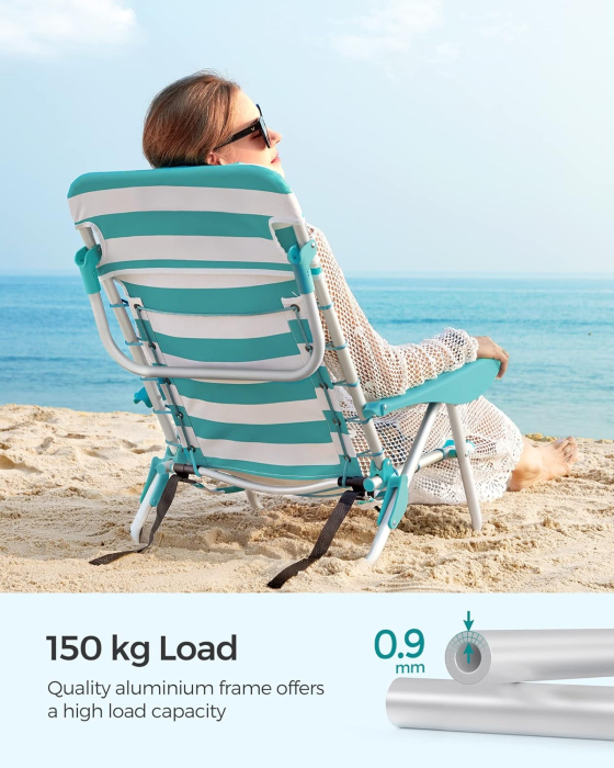 Scaun plaja portabil cu spatar rabatabil 4 pozitii, cadru aluminiu Oxford 600D, max 150 kg, 68x63x75 cm, alb verde [6]