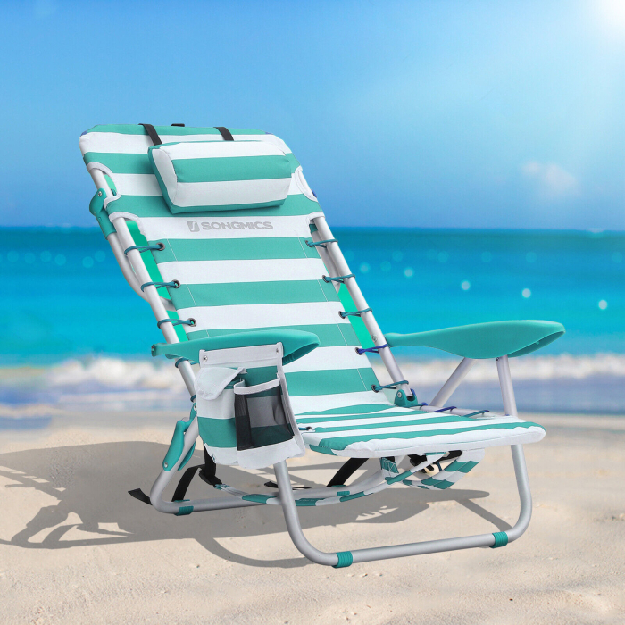 Scaun plaja portabil cu spatar rabatabil 4 pozitii, cadru aluminiu Oxford 600D, max 150 kg, 68x63x75 cm, alb verde [10]