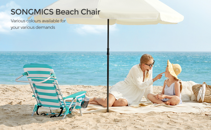 Scaun plaja portabil cu spatar rabatabil 4 pozitii, cadru aluminiu Oxford 600D, max 150 kg, 68x63x75 cm, alb verde [9]