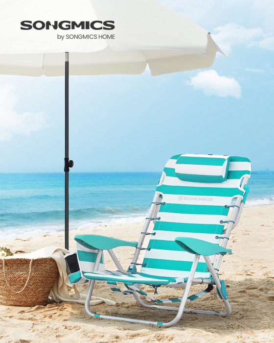 Scaun plaja portabil cu spatar rabatabil 4 pozitii, cadru aluminiu Oxford 600D, max 150 kg, 68x63x75 cm, alb verde [3]