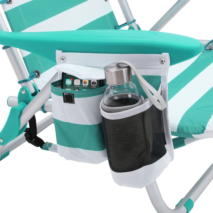 Scaun plaja portabil cu spatar rabatabil 4 pozitii, cadru aluminiu Oxford 600D, max 150 kg, 68x63x75 cm, alb verde [12]