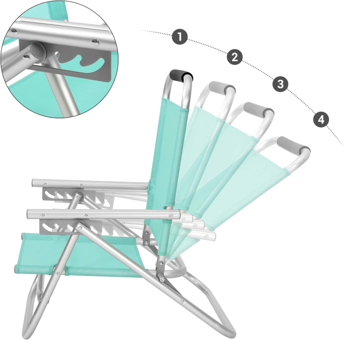 Scaun plaja portabil cu spatar rabatabil 4 pozitii, cadru aluminiu usor 2.5 kg, max 150 kg, verde [4]