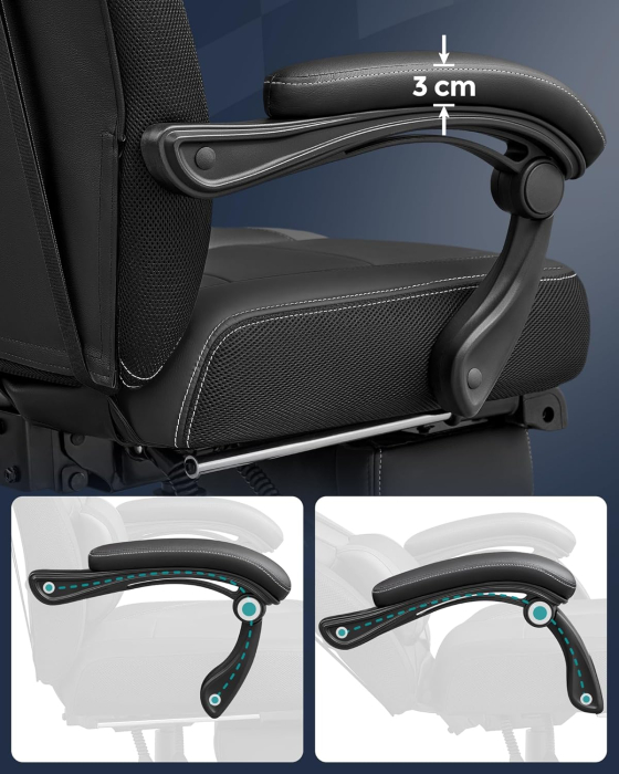 Scaun gaming ergonomic cu suport pentru picioare, tetiera reglabila si suport lombar, maxim 150 kg, 70x64x128 cm, negru [9]
