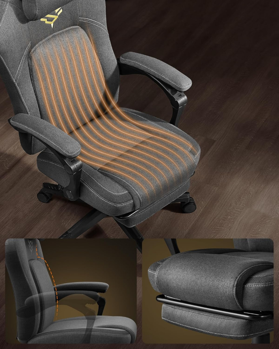 Scaun gaming ergonomic cu suport picioare, material textil bumbac si in, maxim 150 kg, 70x70x129 cm, gri [6]