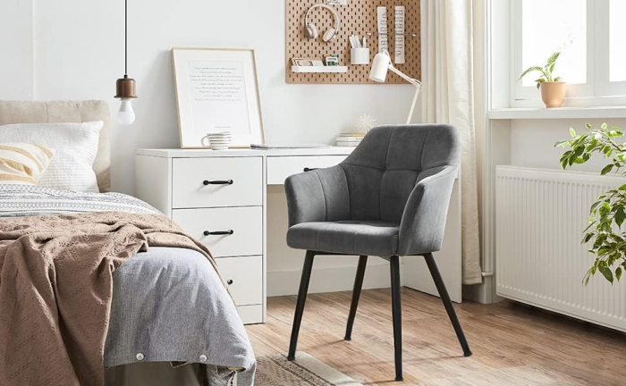 Scaun living tapitat din catifea cu cotiere, sarcina 110 kg, 61x60x87 cm, gri [4]