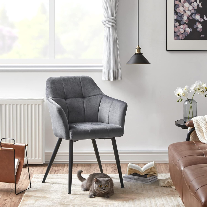 Scaun living tapitat din catifea cu cotiere, sarcina 110 kg, 61x60x87 cm, gri [8]