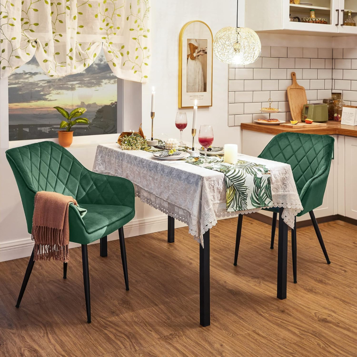 Scaun living tapitat din catifea cu cotiere, sarcina 110 kg, 63x60x85 cm, verde [7]
