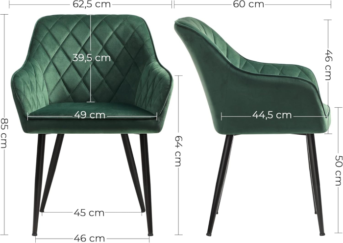 Scaun living tapitat din catifea cu cotiere, sarcina 110 kg, 63x60x85 cm, verde [2]