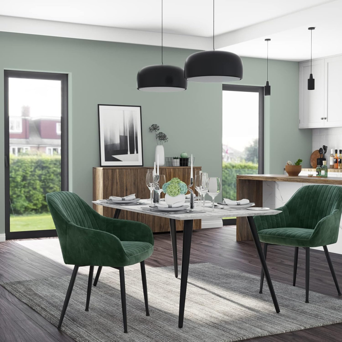 Scaun living tapitat din catifea cu cotiere, sarcina 120 kg, 63x60x85 cm, verde [4]