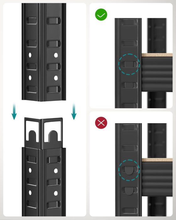 Set 2 rafturi metalice cu 5 niveluri reglabile, din otel si MDF, 90x40x180 cm, sarcina 875 kg, negru [7]