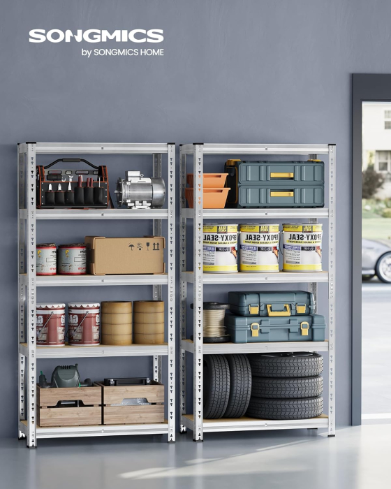 Set 2 rafturi metalice depozitare, 5 niveluri, reglabile, polite MDF, 875 kg, 40x90x180 cm, argintiu [7]