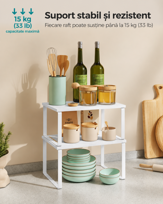 Set 2 rafturi organizatoare pentru bucatarie, suporturi pentru condimente, recipiente si accesorii, configurare flexibila suprapuse, separate [3]