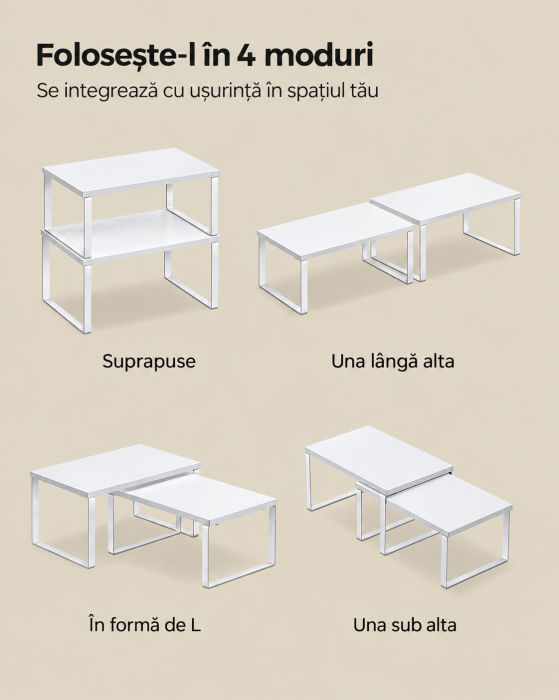 Set 2 rafturi organizatoare pentru bucatarie, suporturi pentru condimente, recipiente si accesorii, configurare flexibila suprapuse, separate [4]