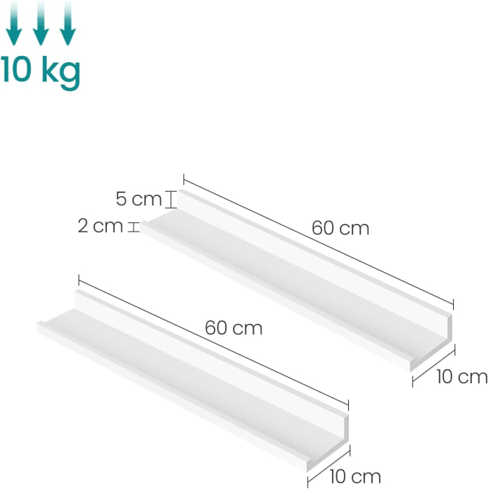 Set 2 rafturi plutitoare suspendate perete cu finisaj lucios, MDF, 60x10x5 cm, alb [3]