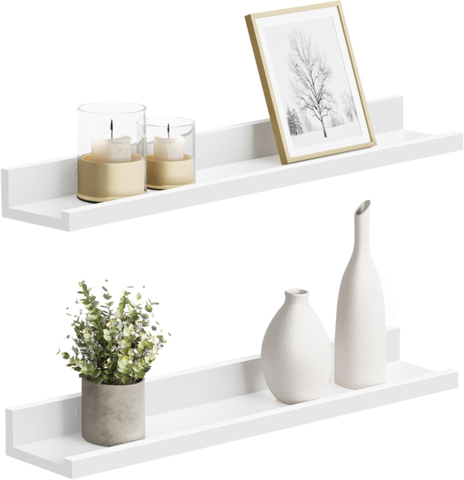 Set 2 rafturi plutitoare suspendate perete cu finisaj lucios, MDF, 60x10x5 cm, alb [9]