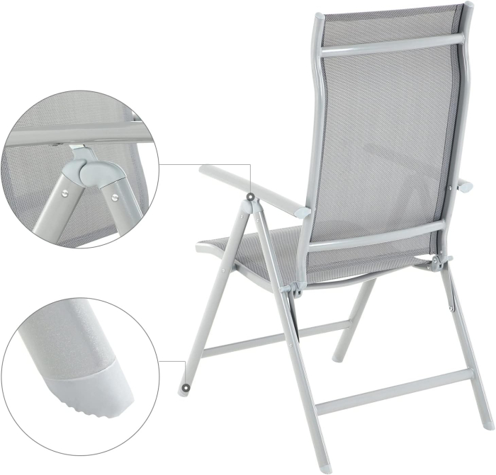 Set 2 scaune gradina pliabile cu spatar reglabil 8 pozitii, 150 kg, 56x70x106 cm, gri [3]