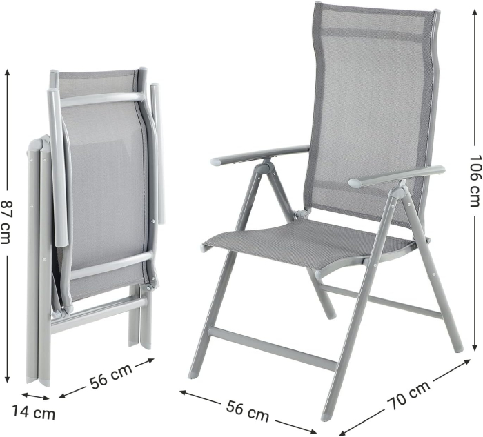 Set 2 scaune gradina pliabile cu spatar reglabil 8 pozitii, 150 kg, 56x70x106 cm, gri [4]